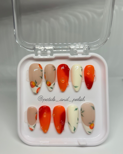 Hand painted Peach Nails